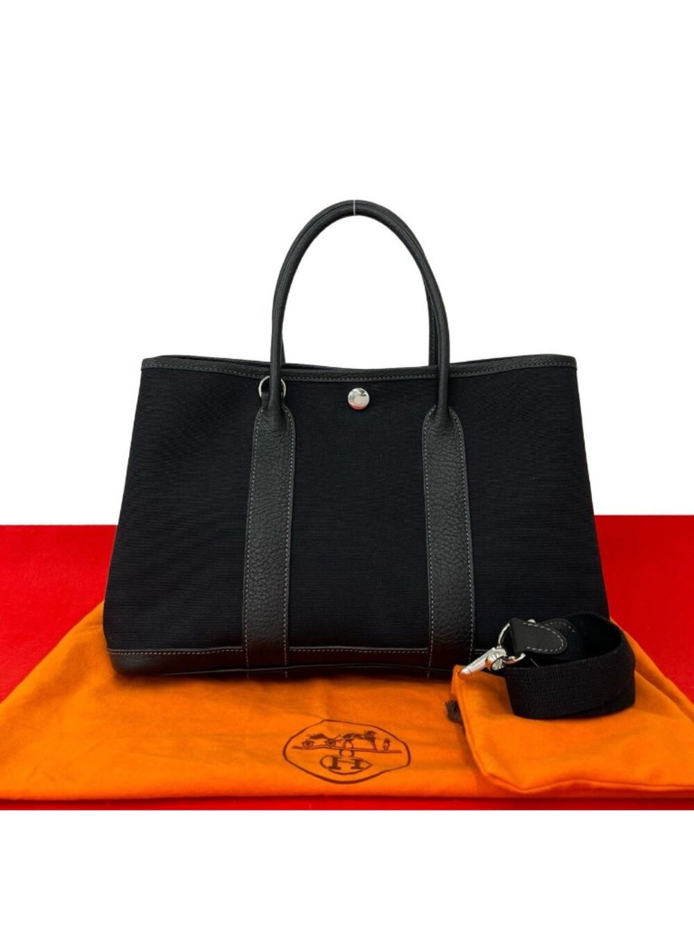 Hermes Garden Party TPM Negonda Toile Officier 2-Way Shoulder Bag Black